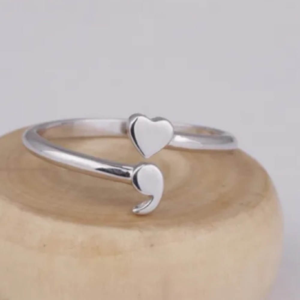 925 Shimmering Sterling Silver Adjustable Semicolon Ring; Your Story Isn't Over - Picture 6 of 13